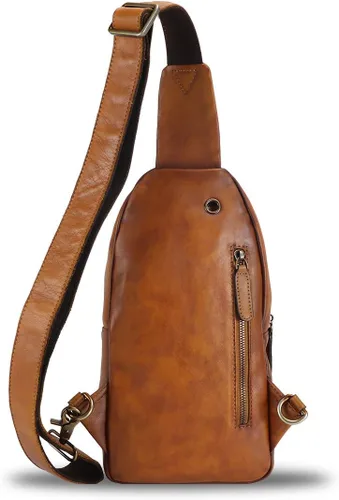 Vista 3 de Bolso bandolera de cuero genuino para hombre y mujer, bolso cruzado hecho a mano, retro, mochila de hombro vintage