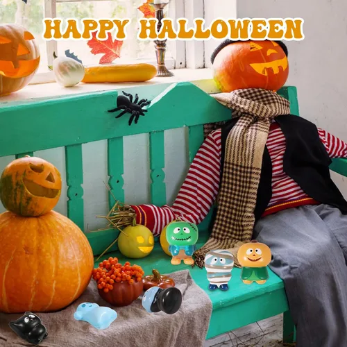 Vista 5 de Paquete de 6 juguetes esponjosos de Halloween, recuerdos de fiesta de crecimiento lento: calabaza, zombi, gato negro, momia, vampiro, fantasma bolsa