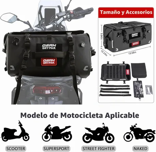 Vista 4 de OSAH DRYPAK Bolsa trasera impermeable para motocicleta, 40L Bolsa de lona impermeable, bolsa seca para motocicleta, bolsa de equipaje multifuncional