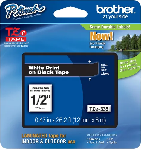 Vista 69 de Brother - Cinta laminada TZe135, 1/2 pulgada, blanco sobre transparente