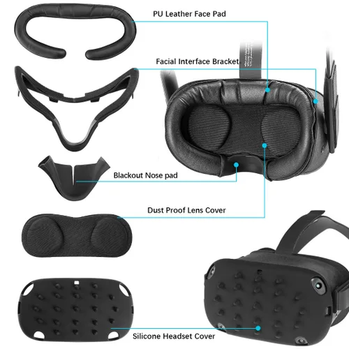 Vista 4 de 5 Pieces Suit Ermorgen VR Accessories Combination for Quest Advanced Set, Protective Headset Cover, Dust Proof Lens Cover, Facial Interface Bracket