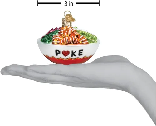 Vista 4 de Old World Christmas Poke Bowl - Adorno de vidrio soplado para árbol de Navidad, decoración navideña artesanal, colección de alimentos