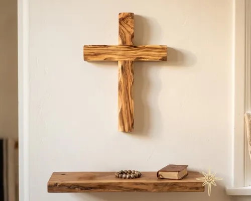 Vista 6 de Cruz de pared, cruces de madera de Belén, Tierra Santa. Crucifijo de madera de olivo. Decoración colgante para el hogar. Regalo religioso