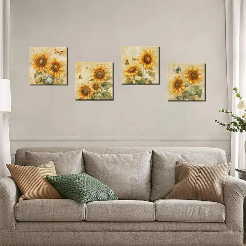 Vista 113 de Wall HDQ Arte de pared de flores para baño, dormitorio, sala de estar, decoración de pared azul y naranja, pintura floral, lienzo impreso, imagen
