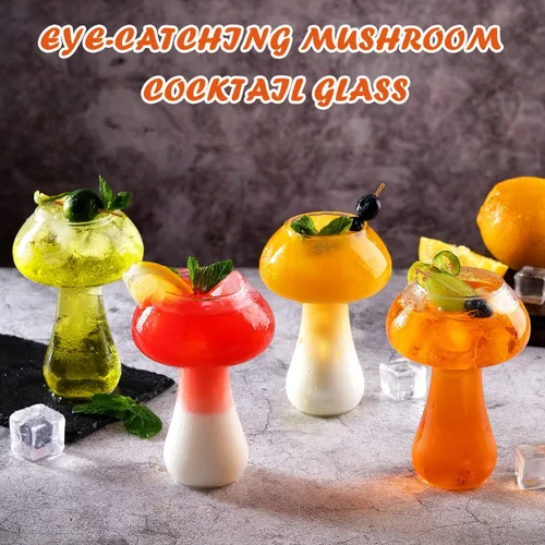Vista 6 de WHJY Vasos de vidrio de setas, copas creativas para cócteles, copas de hongos, copa de vino, copa de copa de vidrio, vasos de Martini divertidos