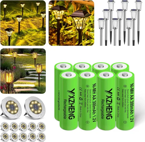 Vista 3 de 8 unids AA batería 1.2v recargable NI-MH 300mAh para exterior solar césped luz (8AA)