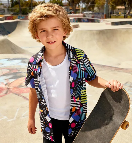 Vista 6 de Enlifety 2-10T Camisa hawaiana para niños y niñas, de manga corta, con botones, blusa casual de verano hawaiano