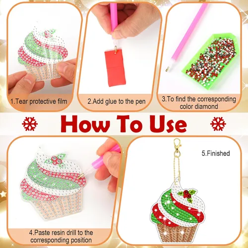 Vista 4 de 12 piezas de llavero de pintura de diamantes de Navidad 5D DIY Kit de pintura de diamante colgante de Navidad kits de arte de diamantes arte