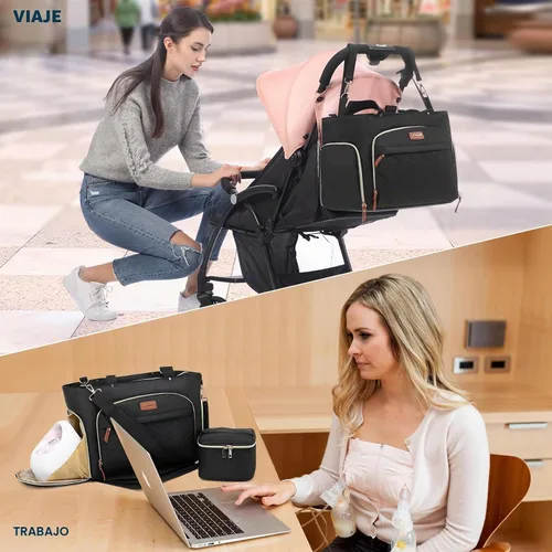 Vista 7 de LOVEVOOK Bolsa para extractor de leche, juego de 3 piezas, bolsa de trabajo para mamá que amamanta con bolsillo para computadora portátil de 15 Negro