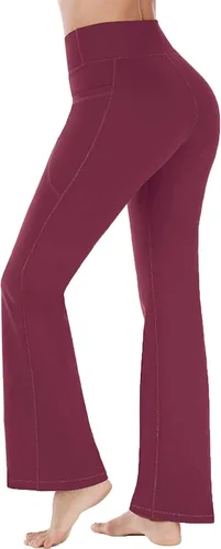 Vista 7 de SMIDOW Pantalones de yoga con corte de bota para mujer, leggings acampanados, informales, pierna ancha, pantalones de entrenamiento con bolsillos
