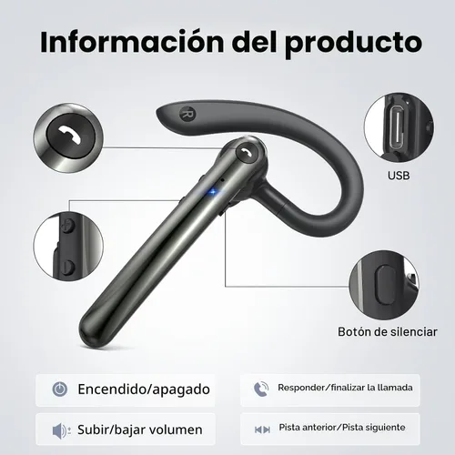 Vista 7 de Auriculares Bluetooth, auriculares inalámbricos Bluetooth 5.4 con 10 horas de tiempo de conversación manos libres, auriculares de una sola oreja