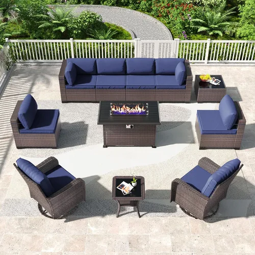 Vista 99 de Kullavik - Juego de muebles para exterior de 6 piezas con sofá modular de ratán de polietileno, color negro