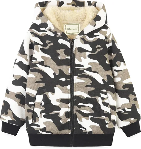 Vista 11 de Bumeex Chaqueta con forro polar Sherpa para niños y niñas, para primavera, otoño, invierno, con cremallera, sudadera con capucha de 2 a 14 años Negro