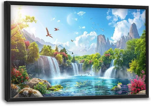 Vista 16 de Arte de pared grande de soldado para sala de estar, bandera patriótica de Estados Unidos, decoración en lienzo con marco militar, impresiones