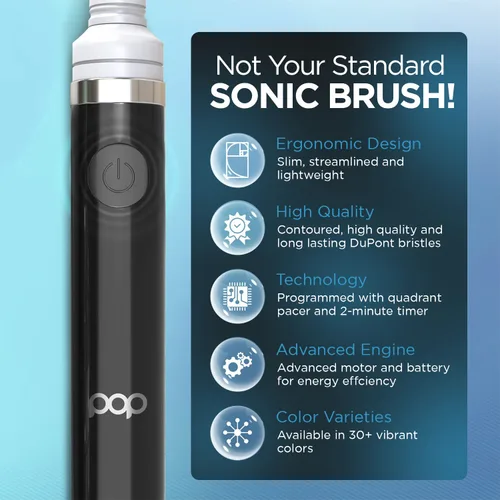 Vista 6 de Cepillo de dientes eléctrico Pop Sonic (negro) + paquete adicional - Cepillos de dientes de viaje con batería AAA Cepillos de dientes eléctricos