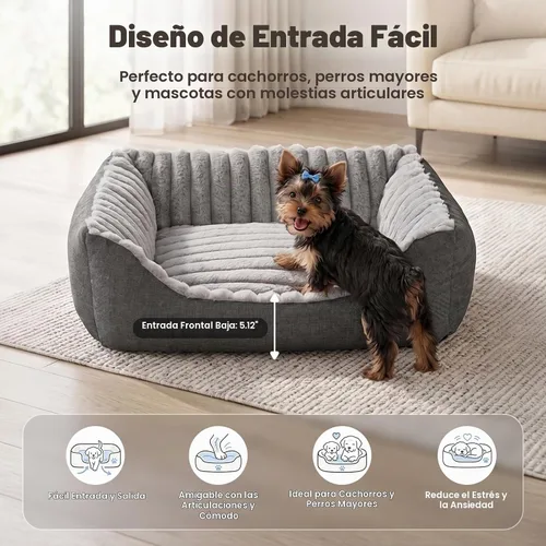 Vista 2 de Avont Dog Bed for Small Pets, Plush Foam, Washable, Low Entry, Grey