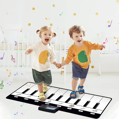 Vista 5 de M SANMERSEN Alfombra de Piano, Alfombra Musical para Niños Alfombra de Teclado de Piano de Piso con 8 Instrumentos Sonidos Música Baile Alfombra
