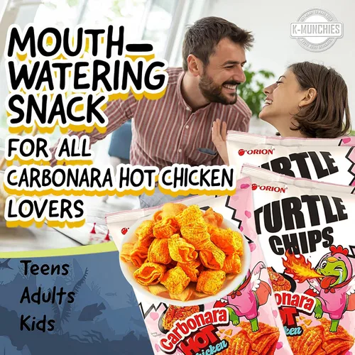 Vista 3 de K-Munchies Orion Turtle Chips – Bolsa grande coreana con sabor a pollo caliente carbonara de 3 x 5.64 oz, tamaño fiesta, sabrosos, crujientes