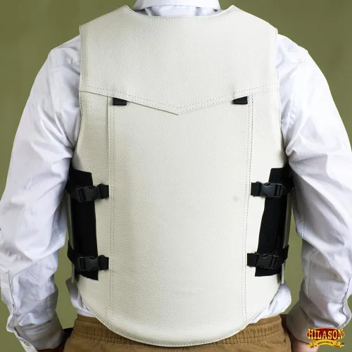Vista 6 de HILASON Chaleco de seguridad para montar toros - Cuero protector marrón Chaleco de rodeo unisex para hombres y mujeres