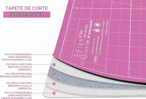 Vista 3 de Estera de Corte Elan A4 Rosa y Morada, Estera de Corte Autorreparable A4 9x12 Pulgadas, Tabla de Corte de Manualidades Rosa de 5 Capas, Tabla