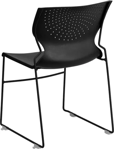 Vista 7 de EMMA + OLIVER Silla apilable con respaldo completo negro para el hogar y la oficina con marco negro - Silla de invitados
