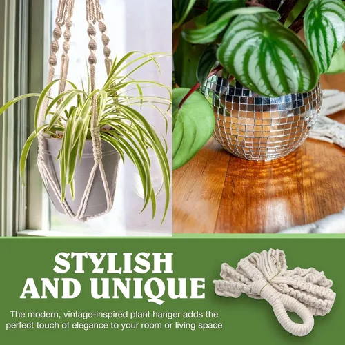 Vista 4 de Colgador de macramé para plantas con cuerda corta (sin borla) – 23 pulgadas – Cordón de macramé de algodón para macetas de decoración bohemia