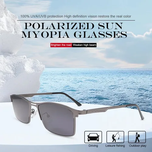 Vista 2 de Gafas de sol polarizadas para miopía, color gris, para hombres y mujeres, lentes de miopía con protección UV Negro