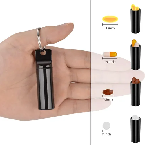 Vista 2 de Pastillero de bolsillo pequeño con llavero, aleación de aluminio portátil, mini organizador de píldoras, contenedor para bolso, pastillero de metal