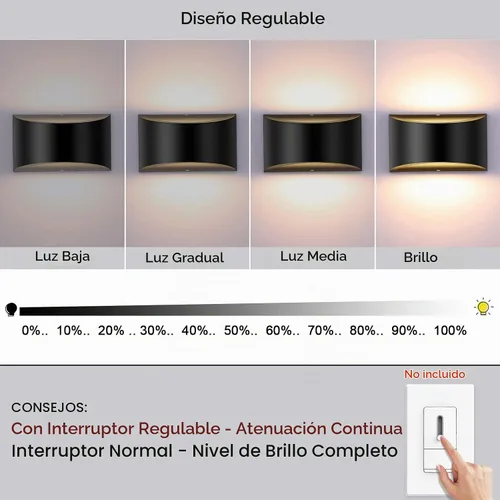 Vista 2 de Aplique de pared LED Lightess, color negro, para interiores, regulable