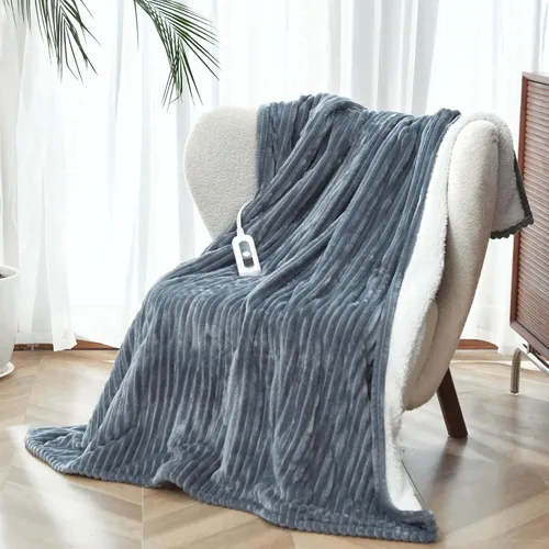 Vista 10 de Manta térmica de sherpa de doble cara, manta eléctrica de calefacción suave para cama, sistema de seguridad automático, 6 niveles de calefacción y 4