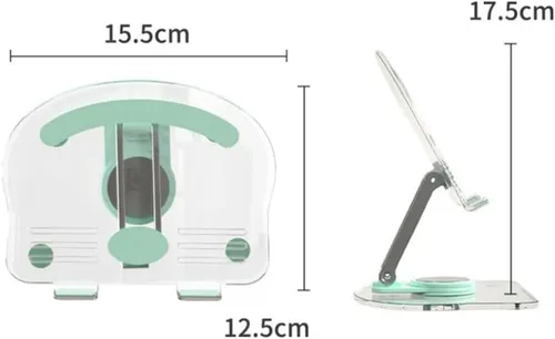 Vista 6 de XIHAMA Soporte acrílico para tableta con base giratoria de 360°, soporte plegable ajustable transparente para iPad de escritorio para iPad/Pro/Air