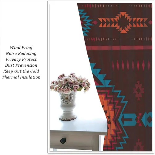 Vista 42 de Cortinas con patrón geométrico tribal, estilo suroeste, azteca, rústico, occidental, nativo americano, opacas, con bolsillo para barra, decoración