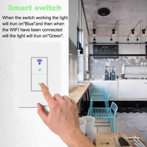 Vista 7 de Interruptor de luz inteligente, botón de doble interruptor inteligente WiFi, compatible con Alexa y Google Home, control remoto con función