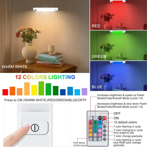 Vista 2 de BIGMONAT Luz LED para Debajo del Gabinete, Luces de Barra LED RGB de Cambio de Colores Operadas con Batería con Control Remoto, Luces LED Multicolor