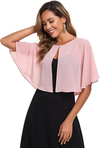 Vista 21 de TONGFANTFL Capelets de gasa para mujer, chal para vestido de noche Verde (Baby Green)
