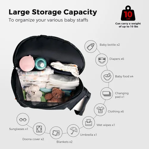 Vista 2 de Bolsa de almacenamiento compatible con el cochecito de asiento de automóvil Doona, accesorios de cochecito, gran capacidad, accesorios para bolsa