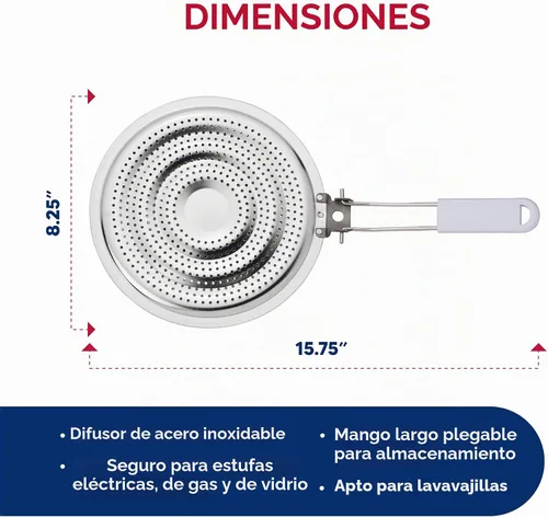 Vista 6 de HIC Kitchen Difusor de Calor Reductor Protector de Llama con Mango Extraíble, Acero Inoxidable, Distribuye el Calor Uniformemente y Reduce