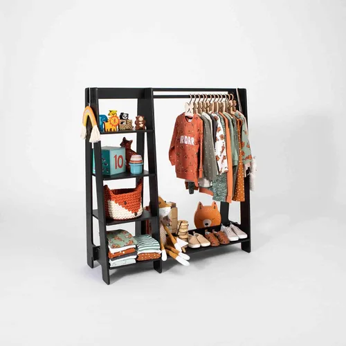 Vista 3 de Sweet Home from wood Armario infantil – Perchero de madera con riel colgante y estante de exhibición para niños – Muebles de vestir de bricolaje