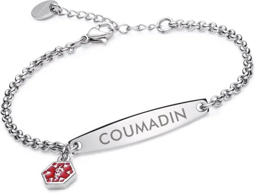 Vista 102 de LinnaLove - Pulsera de identificación de alerta médica con cadena Rolo simple pregrabada para mujer