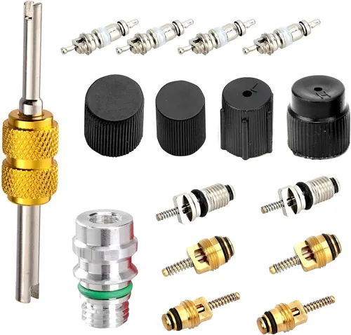 Vista 7 de Kit de 7 unidades de núcleo de válvula de aire acondicionado para automóvil, núcleos de vástago de válvula de refrigeración de A/C, tapas de puerto