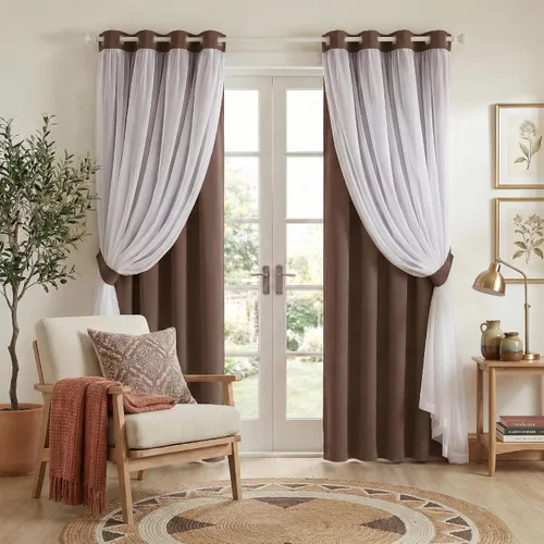 Vista 22 de PONY DANCE Cortinas Opacas con Superposición de Gasa, Cortinas de Doble Capa con Aislamiento Térmico Mix & Match para Oscurecer Habitaciones