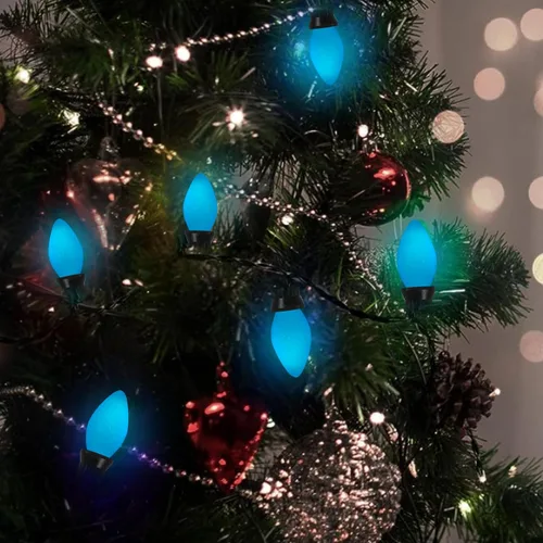 Vista 8 de Paquete de 25 bombillas azules de Navidad, bombillas incandescentes azules C7 de repuesto, bombillas de cerámica de vidrio vintage de 5 W