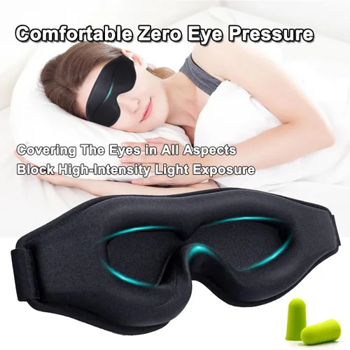 Vista 2 de Máscara de espuma viscoelástica 3D para dormir, 100% bloqueo de luz, para hombres y mujeres, cómodas cubiertas para dormir con presión ocular cero