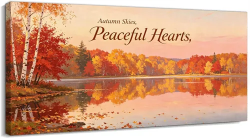 Vista 11 de TIMUBA Lienzo decorativo de pared de otoño de lago, citas de otoño Decoración de pared de otoño-01