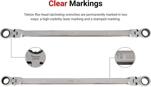 Vista 4 de TEKTON WRB36413 Flex-Head de trinquetes con cabeza larga de 12 puntas, llave de caja de 13 x 15 mm