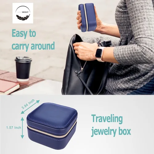 Vista 3 de BareTulip Joyero de viaje - Joyero pequeño portátil - Joyero mini joyero de viaje - organizador de cuero - Estuche de joyería de viaje azul