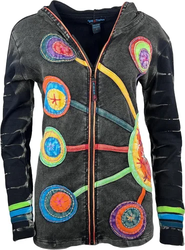 Vista 8 de Agan Traders Chaquetas bohemias con cremallera para mujer, con parches de teñido anudado, sudaderas ligeras con capucha para mujer 2025