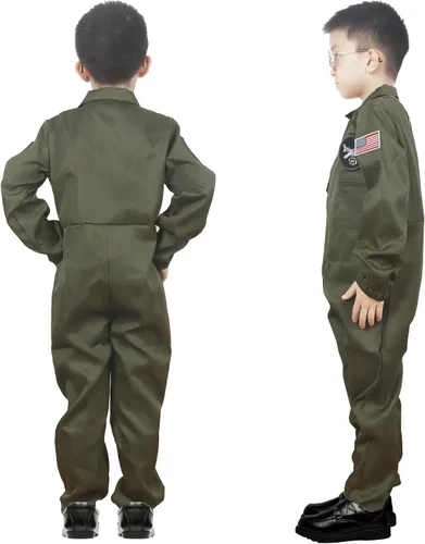 Vista 5 de VZQI Traje de vuelo para niños, disfraz de piloto de la Fuerza Aérea, Halloween, cosplay para niños con gafas de sol