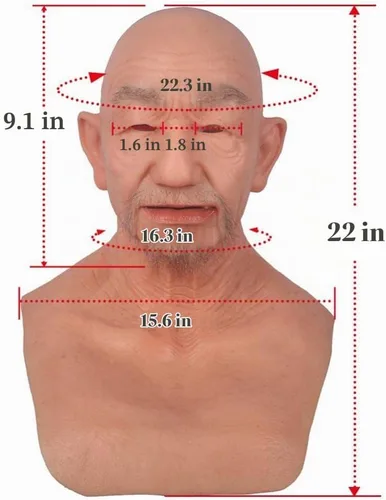 Vista 2 de YRZGSAWJ Máscara de anciano de silicona, máscara de broma de piel de cara real llamada William para Halloween Cosplay Beige