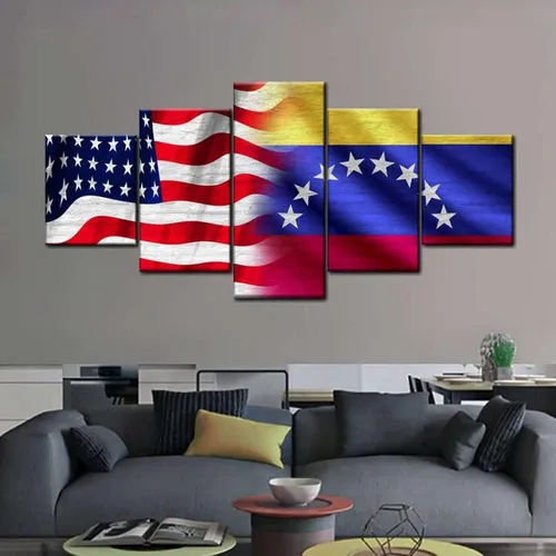 Vista 2 de ViyoK Lienzo decorativo para pared, 5 piezas, impresiones en lienzo, arte de pared, 5 piezas de banderas de Estados Unidos y Venezuela, pintura